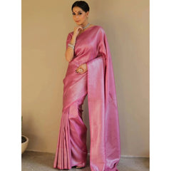 Mayawye Women's Silk Blend Woven Kanjivaram Saree With Unstitched Blouse (5.5Mtr, Pink)