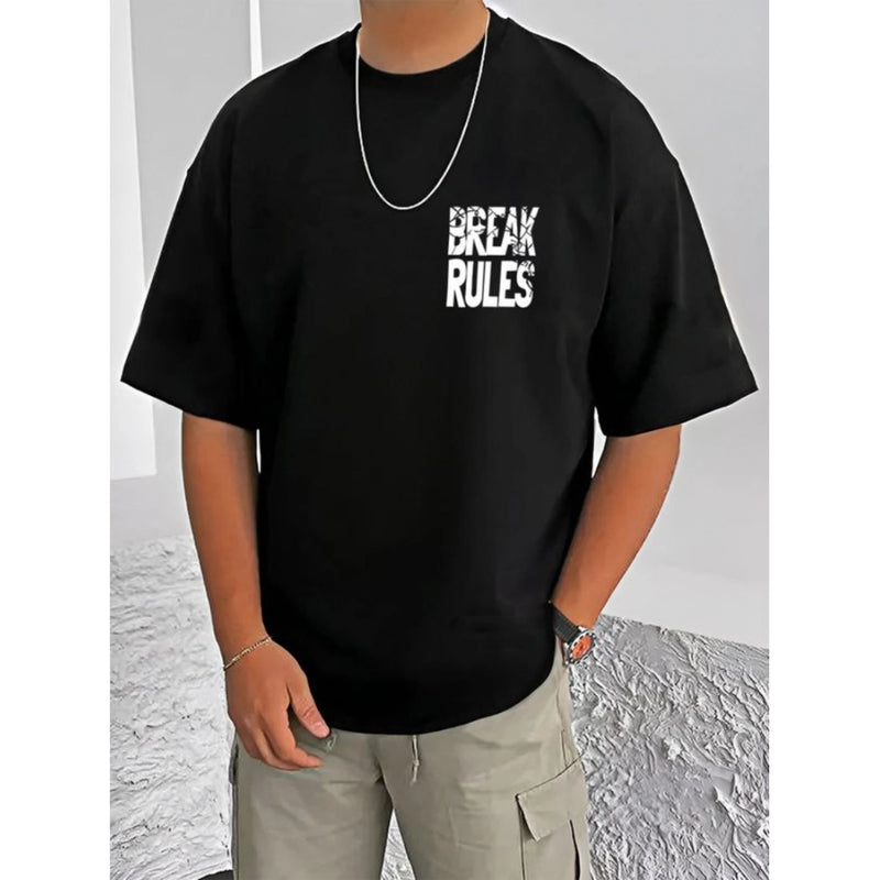 Mayawye Men's Casual Cotton Blend Printed Round Neck Half Sleeve T-Shirt (Black)