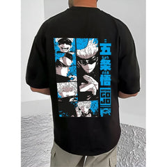 Mayawye Men's Casual Cotton Blend Printed Round Neck Half Sleeve T-Shirt (Black)