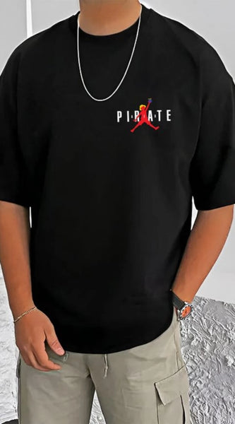 Mayawye Men's Casual Cotton Blend Printed Round Neck Half Sleeve T-Shirt (Black)