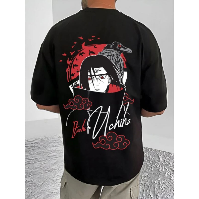 Mayawye Men's Casual Cotton Blend Printed Round Neck Half Sleeve T-Shirt (Black)