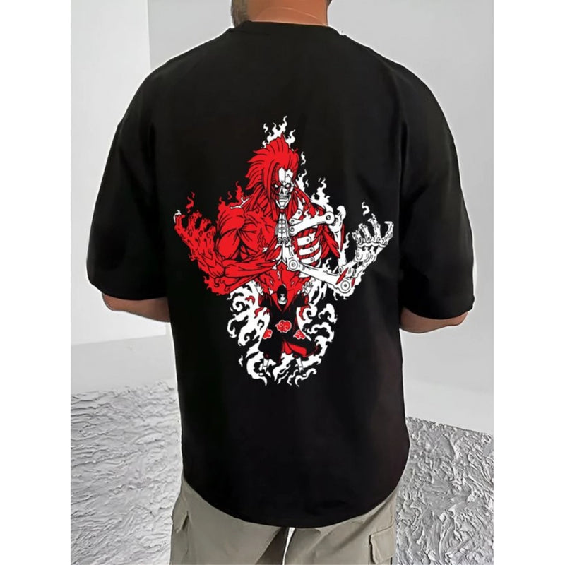Mayawye Men's Casual Cotton Blend Printed Round Neck Half Sleeve T-Shirt (Black)