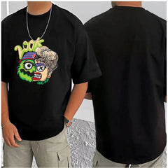 Mayawye Men's Casual Cotton Blend Printed Round Neck Half Sleeve T-Shirt (Black)