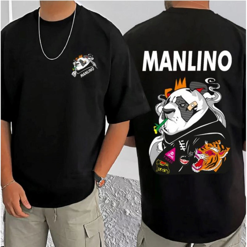 Mayawye Men's Casual Cotton Blend Printed Round Neck Half Sleeve T-Shirt (Black)