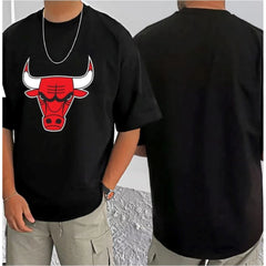 Mayawye Men's Casual Cotton Blend Printed Round Neck Half Sleeve T-Shirt (Black)