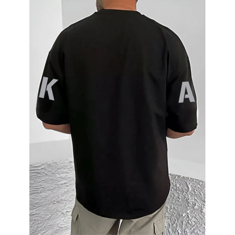 Mayawye Men's Casual Cotton Blend Printed Round Neck Half Sleeve T-Shirt (Black)