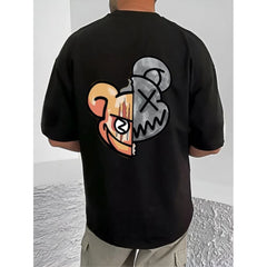 Mayawye Men's Casual Cotton Blend Printed Round Neck Half Sleeve T-Shirt (Black)