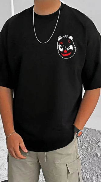 Mayawye Men's Casual Cotton Blend Printed Round Neck Half Sleeve T-Shirt (Black)