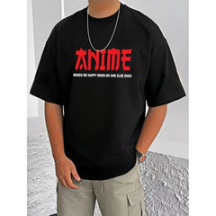 Mayawye Men's Casual Cotton Blend Printed Round Neck Half Sleeve T-Shirt (Black)