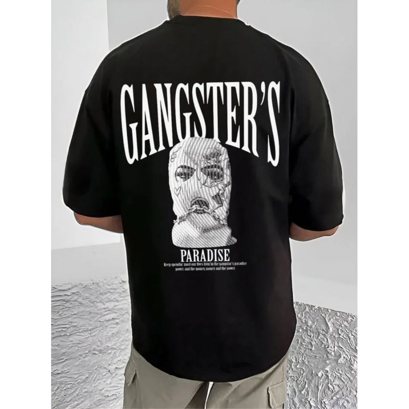 Mayawye Men's Casual Cotton Blend Printed Round Neck Half Sleeve T-Shirt (Black)