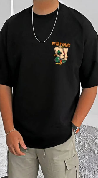Mayawye Men's Casual Cotton Blend Printed Round Neck Half Sleeve T-Shirt (Black)