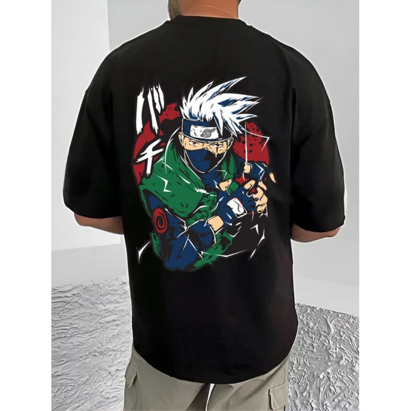 Mayawye Men's Casual Cotton Blend Printed Round Neck Half Sleeve T-Shirt (Black)
