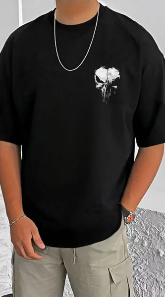 Mayawye Men's Casual Cotton Blend Printed Round Neck Half Sleeve T-Shirt (Black)
