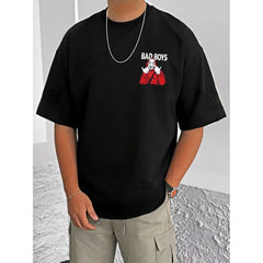Mayawye Men's Casual Cotton Blend Printed Round Neck Half Sleeve T-Shirt (Black)