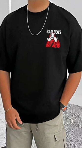Mayawye Men's Casual Cotton Blend Printed Round Neck Half Sleeve T-Shirt (Black)