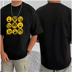 Mayawye Men's Casual Cotton Blend Printed Round Neck Half Sleeve T-Shirt (Black)