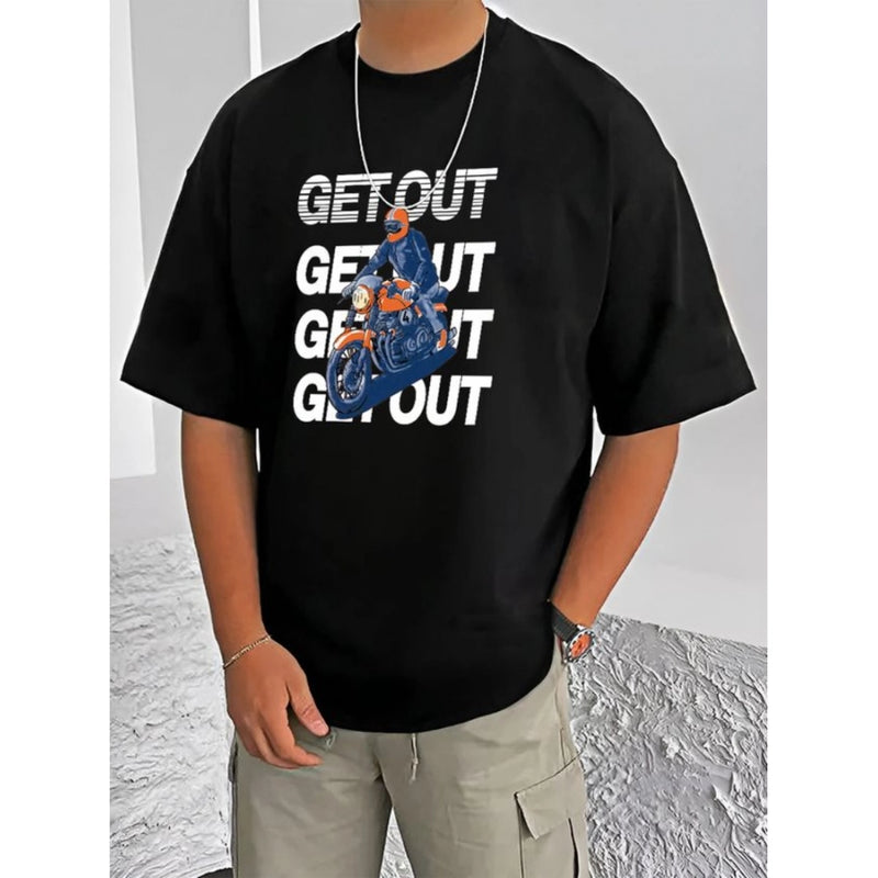 Mayawye Men's Casual Cotton Blend Printed Round Neck Half Sleeve T-Shirt (Black)