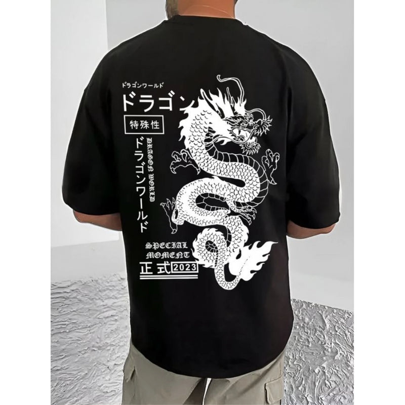 Mayawye Men's Casual Cotton Blend Printed Round Neck Half Sleeve T-Shirt (Black)
