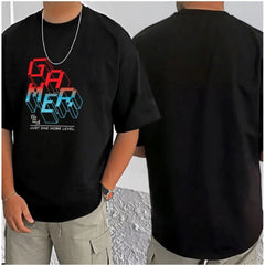 Mayawye Men's Casual Cotton Blend Printed Round Neck Half Sleeve T-Shirt (Black)