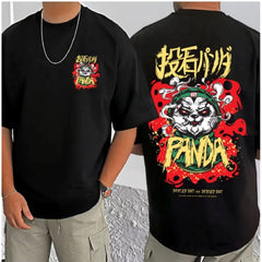 Mayawye Men's Casual Cotton Blend Printed Round Neck Half Sleeve T-Shirt (Black)
