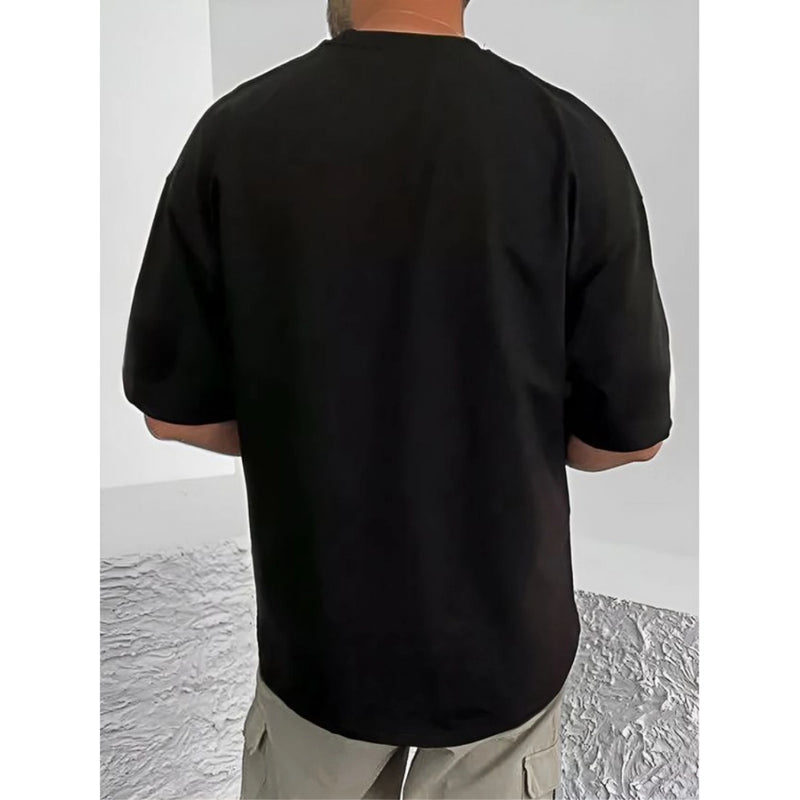 Mayawye Men's Casual Cotton Blend Printed Round Neck Half Sleeve T-Shirt (Black)