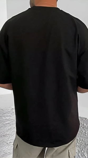 Mayawye Men's Casual Cotton Blend Printed Round Neck Half Sleeve T-Shirt (Black)