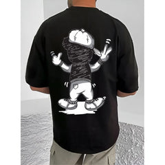 Mayawye Men's Casual Cotton Blend Printed Round Neck Half Sleeve T-Shirt (Black)