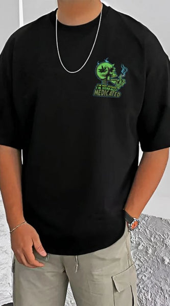 Mayawye Men's Casual Cotton Blend Printed Round Neck Half Sleeve T-Shirt (Black)