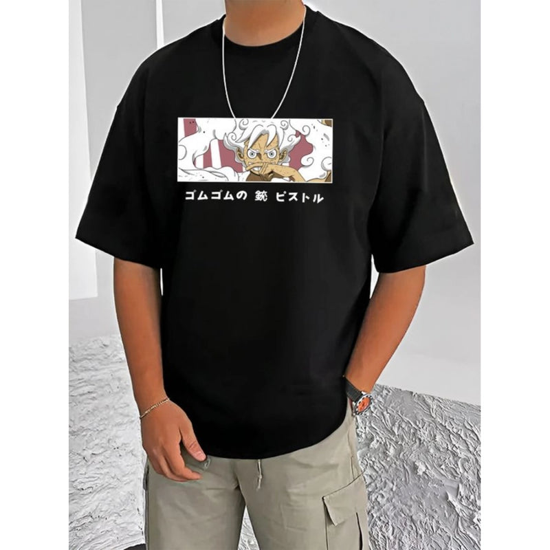 Mayawye Men's Casual Cotton Blend Printed Round Neck Half Sleeve T-Shirt (Black)