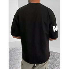 Mayawye Men's Casual Cotton Blend Printed Round Neck Half Sleeve T-Shirt (Black)