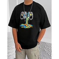 Mayawye Men's Casual Cotton Blend Printed Round Neck Half Sleeve T-Shirt (Black)