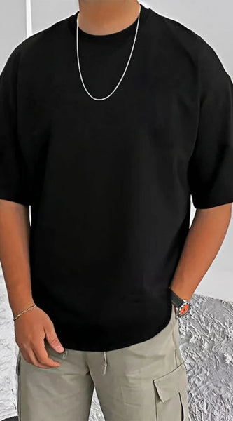 Mayawye Men's Casual Cotton Blend Printed Round Neck Half Sleeve T-Shirt (Black)