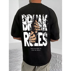 Mayawye Men's Casual Cotton Blend Printed Round Neck Half Sleeve T-Shirt (Black)