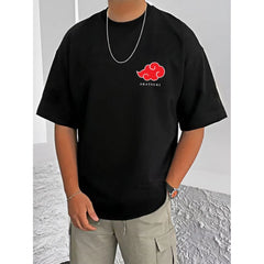 Mayawye Men's Casual Cotton Blend Printed Round Neck Half Sleeve T-Shirt (Black)