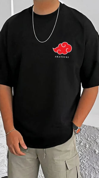 Mayawye Men's Casual Cotton Blend Printed Round Neck Half Sleeve T-Shirt (Black)