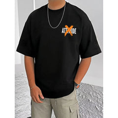 Mayawye Men's Casual Cotton Blend Printed Round Neck Half Sleeve T-Shirt (Black)
