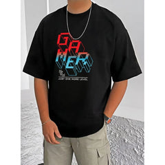 Mayawye Men's Casual Cotton Blend Printed Round Neck Half Sleeve T-Shirt (Black)