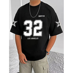 Mayawye Men's Casual Cotton Blend Printed Round Neck Half Sleeve T-Shirt (Black)
