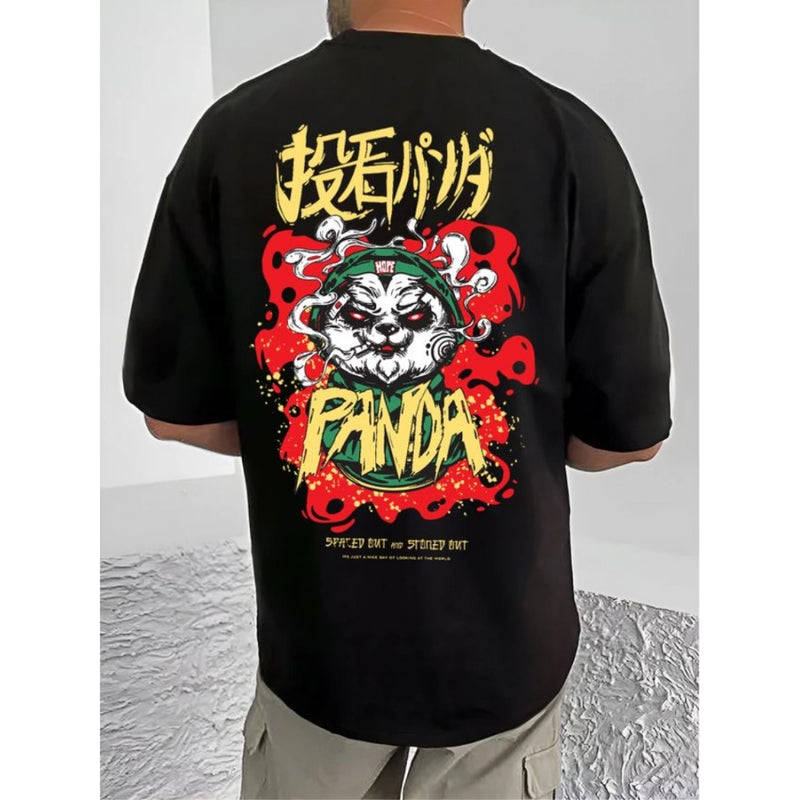 Mayawye Men's Casual Cotton Blend Printed Round Neck Half Sleeve T-Shirt (Black)