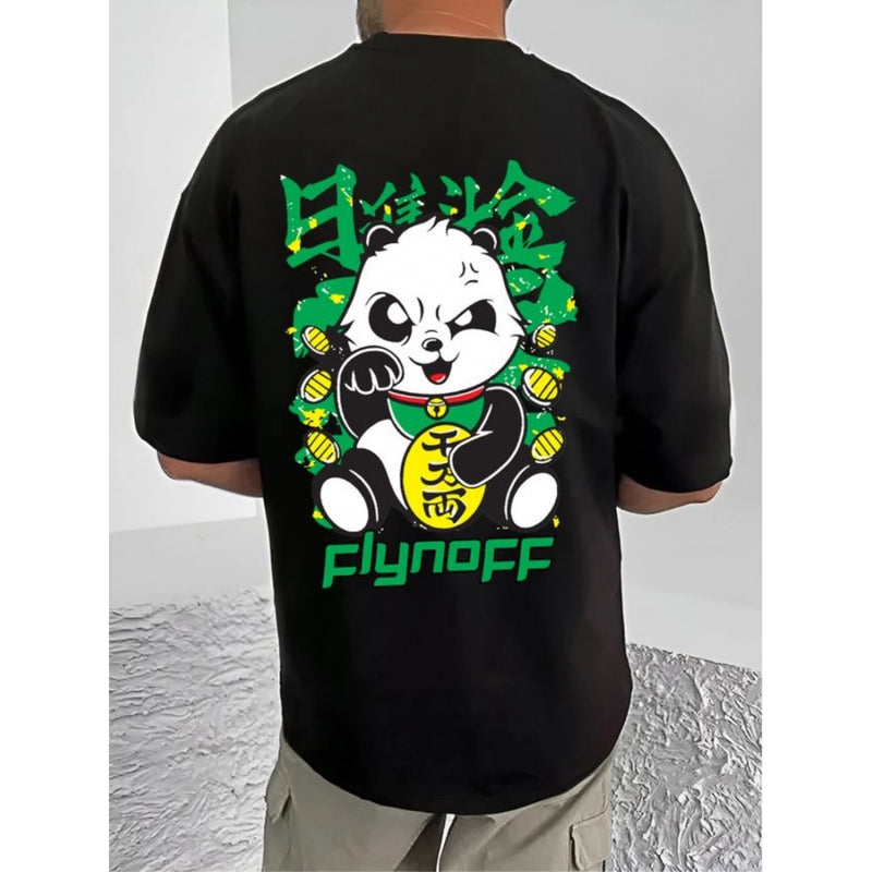 Mayawye Men's Casual Cotton Blend Printed Round Neck Half Sleeve T-Shirt (Black)