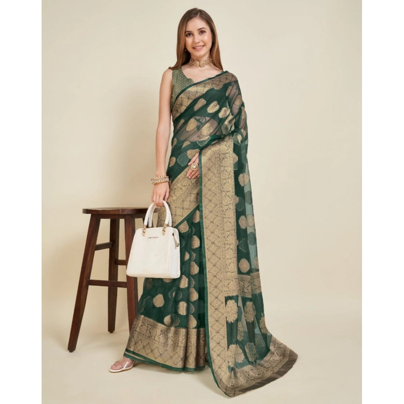 Mayawye Women's Soft Organza Silk Weaving Design Saree With Unstitched Blouse 5.5Mtr (Green)