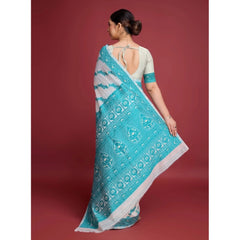 Mayawye Women's Jamdani Cotton Silk Printed Saree With Unstitched Blouse 5.5Mtr (Rama)