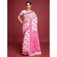 Mayawye Women's Jamdani Cotton Silk Printed Saree With Unstitched Blouse 5.5Mtr (Pink)