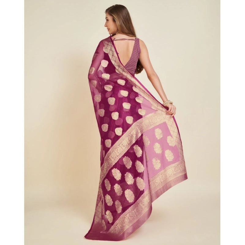 Mayawye Women's Soft Organza Silk Weaving Design Saree With Unstitched Blouse 5.5Mtr (Wine)