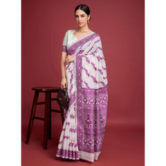 Mayawye Women's Jamdani Cotton Silk Printed Saree With Unstitched Blouse 5.5Mtr (Wine)