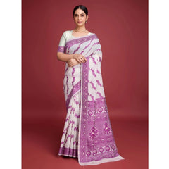 Mayawye Women's Jamdani Cotton Silk Printed Saree With Unstitched Blouse 5.5Mtr (Wine)