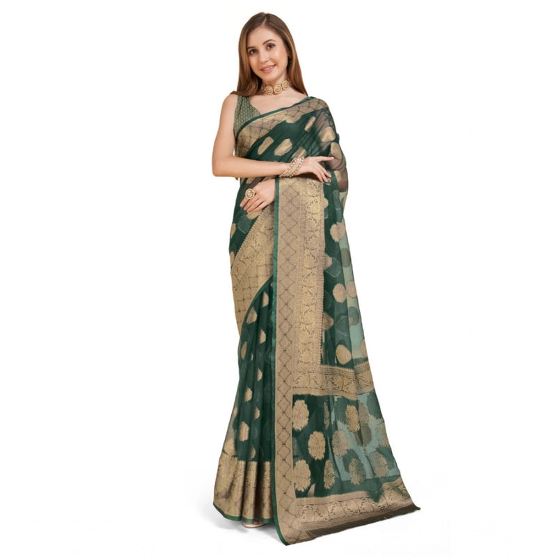 Mayawye Women's Soft Organza Silk Weaving Design Saree With Unstitched Blouse 5.5Mtr (Green)