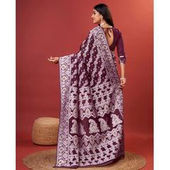 Mayawye Women's Cotton Silk Printed Saree With Unstitched Blouse 5.5Mtr (Purple)