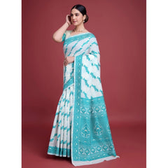 Mayawye Women's Jamdani Cotton Silk Printed Saree With Unstitched Blouse 5.5Mtr (Rama)