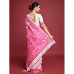 Mayawye Women's Jamdani Cotton Silk Printed Saree With Unstitched Blouse 5.5Mtr (Pink)